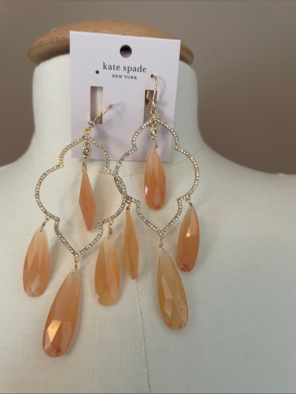 kate spade Peach Crystal Quatrefoil Chandelier Earrings
